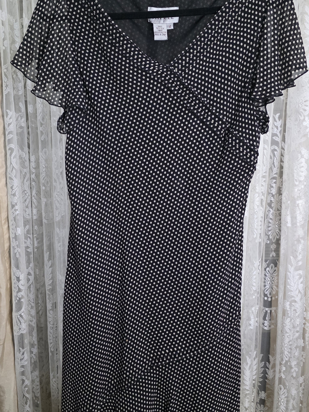 ✨ VINTAGE Adrianna Papell 100% Silk Polka Dot Midi Dress ✨